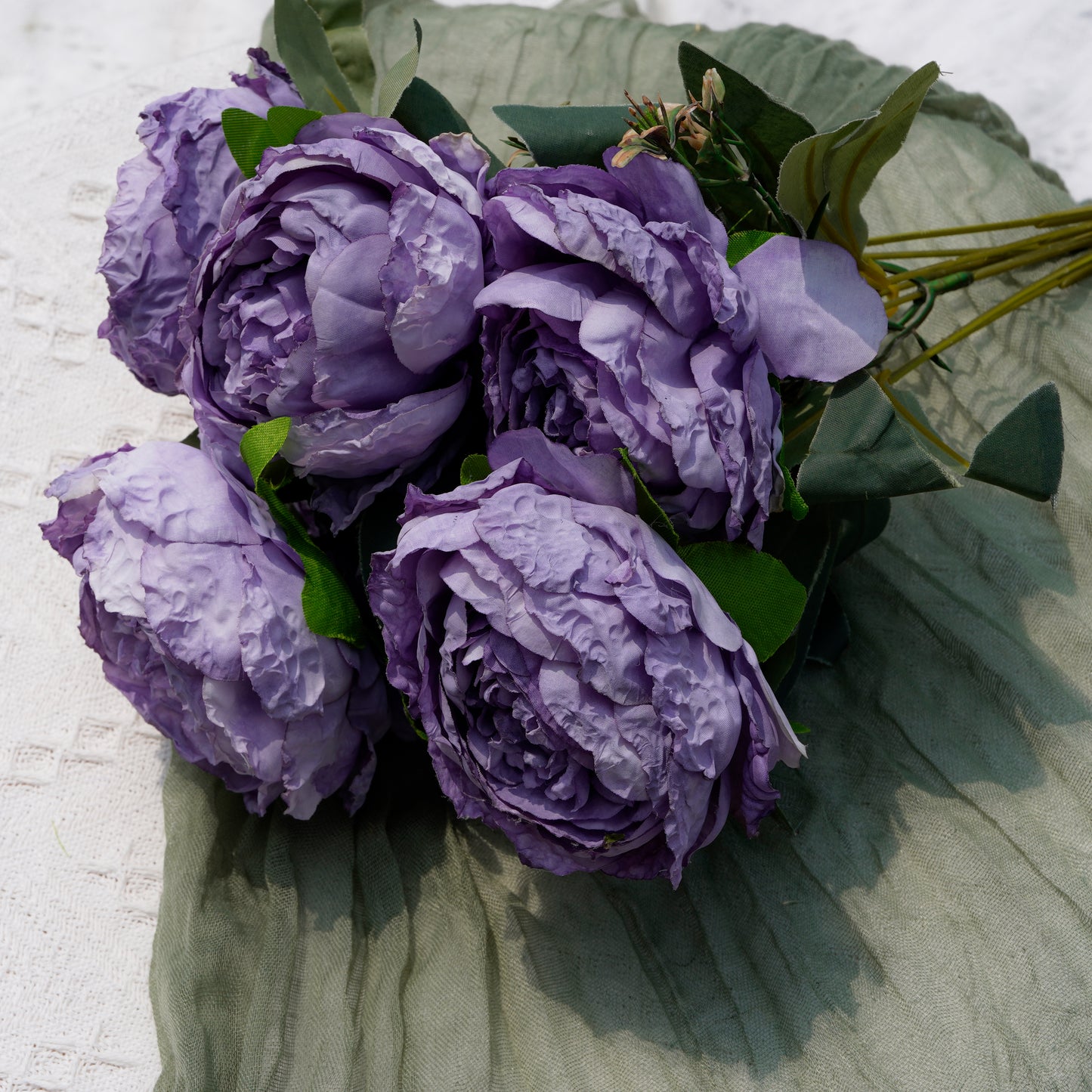 7-Headed Velvet Burnt-Edge Peony - Purple磨毛布7头烧边牡丹-紫