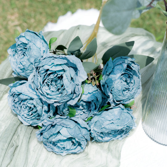 7-Headed Velvet Burnt-Edge Peony - Navy Blue磨毛布7头烧边牡丹-尼蓝