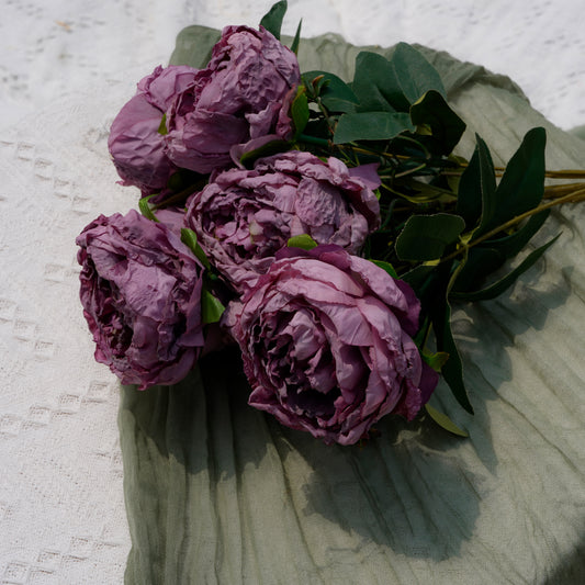 7-Headed Velvet Burnt-Edge Peony - Sandy Pink 磨毛布7头烧边牡丹-豆沙粉